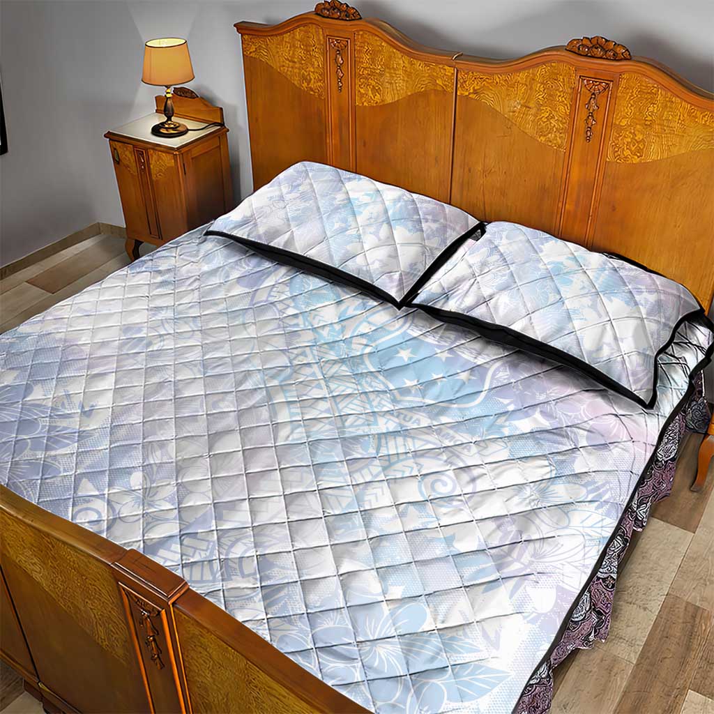 Samoa White Sunday Quilt Bed Set Sweet Pastel Plumeria Floral
