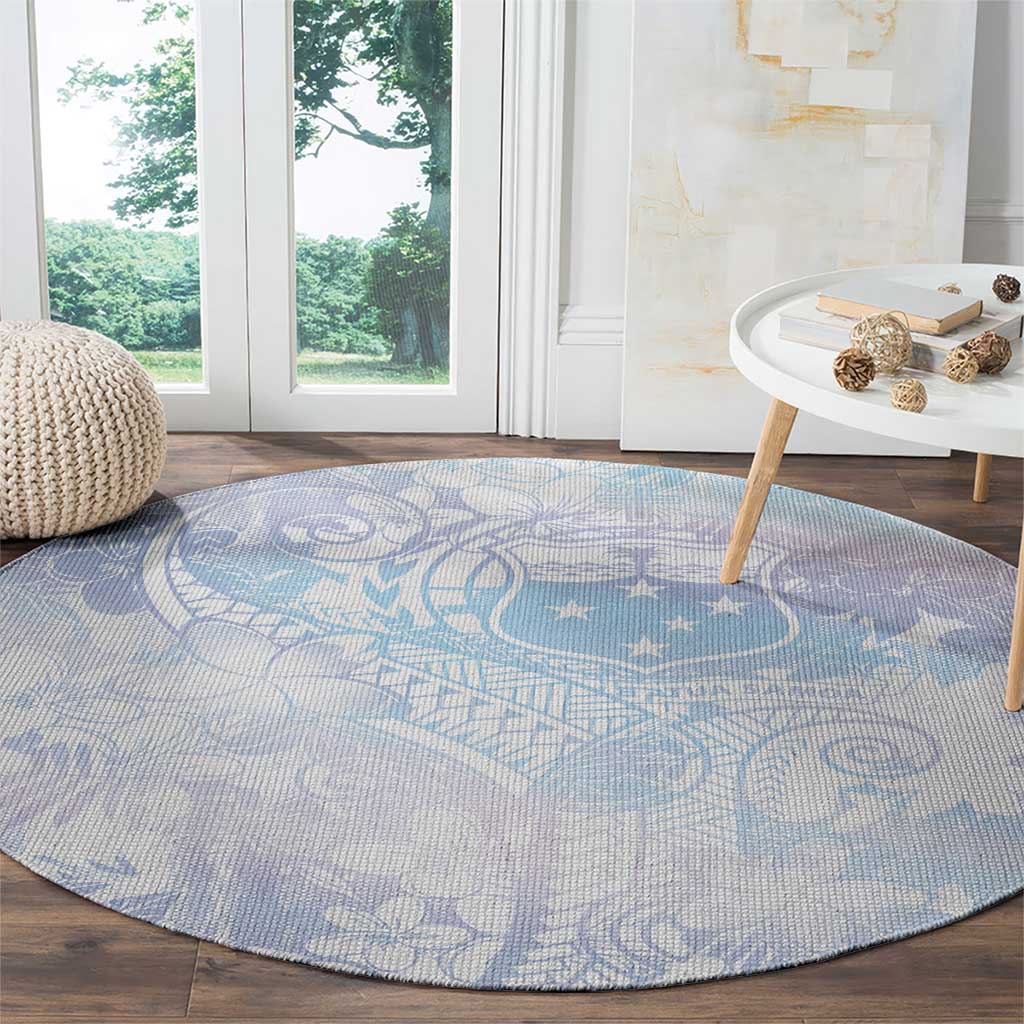Samoa White Sunday Round Carpet Sweet Pastel Plumeria Floral