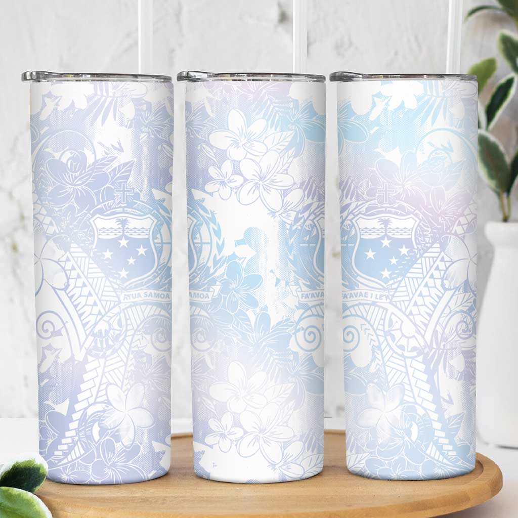 Samoa White Sunday Skinny Tumbler Sweet Pastel Plumeria Floral LT01 - Polynesian Pride