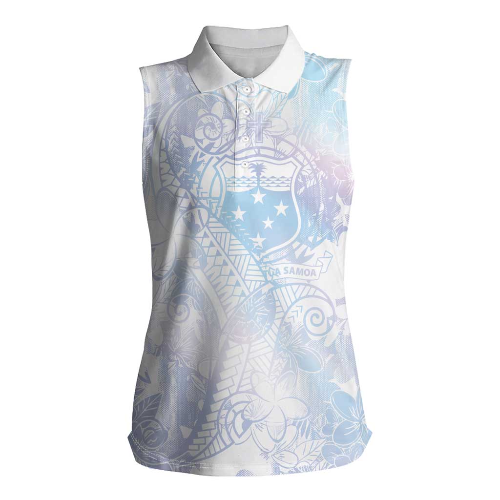 Samoa White Sunday Women Sleeveless Polo Shirt Sweet Pastel Plumeria Floral LT01 Female White - Polynesian Pride