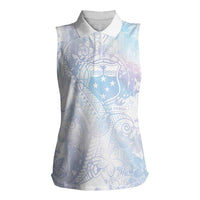 Samoa White Sunday Women Sleeveless Polo Shirt Sweet Pastel Plumeria Floral LT01 Female White - Polynesian Pride