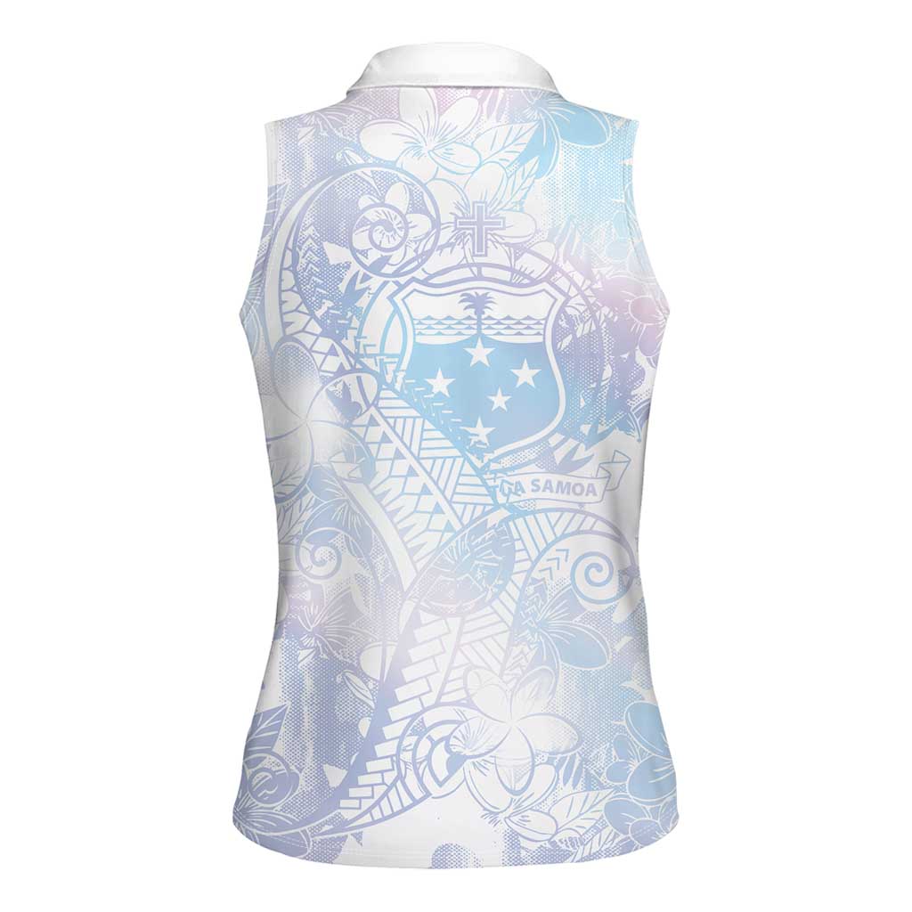 Samoa White Sunday Women Sleeveless Polo Shirt Sweet Pastel Plumeria Floral LT01 - Polynesian Pride