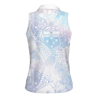 Samoa White Sunday Women Sleeveless Polo Shirt Sweet Pastel Plumeria Floral LT01 - Polynesian Pride