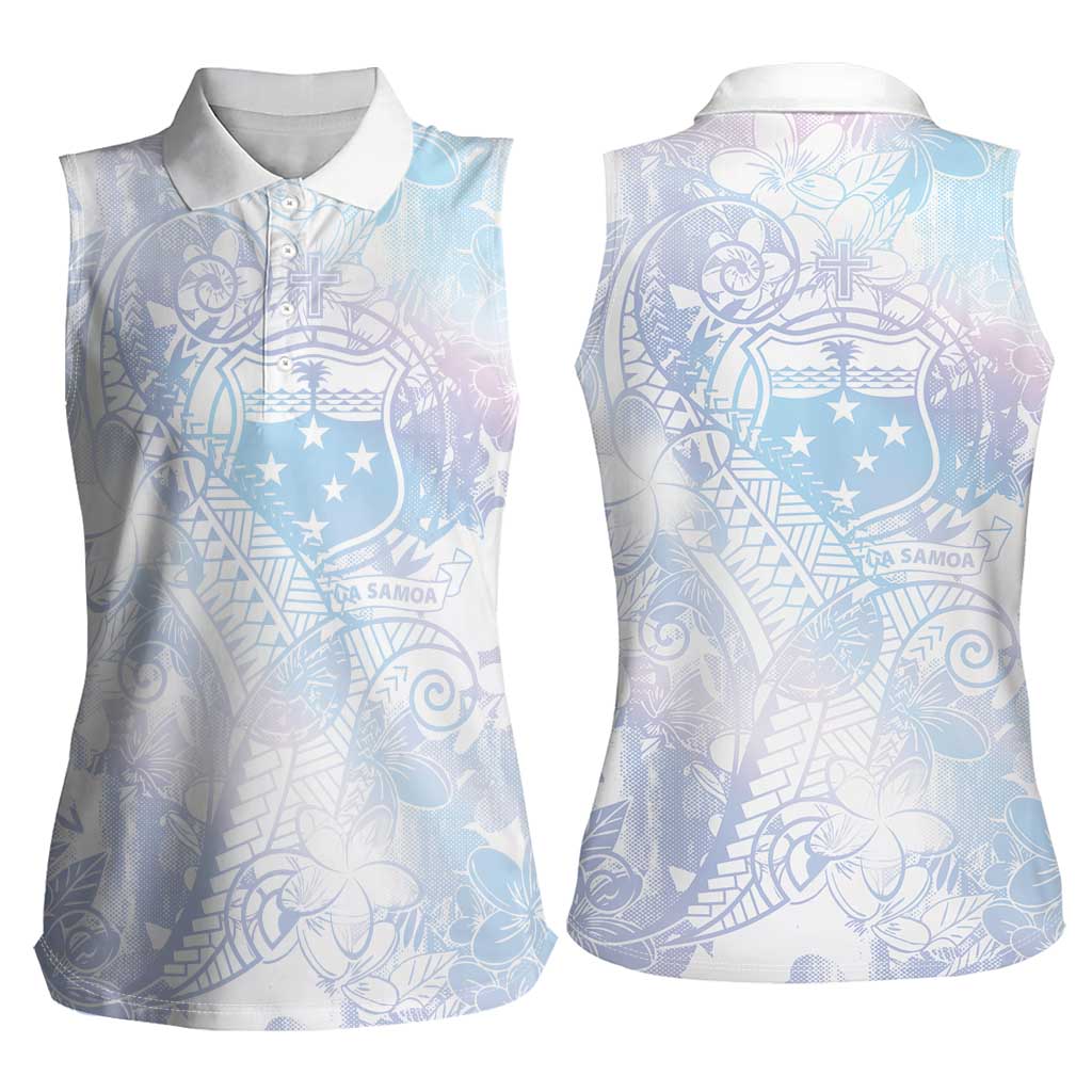 Samoa White Sunday Women Sleeveless Polo Shirt Sweet Pastel Plumeria Floral LT01 - Polynesian Pride