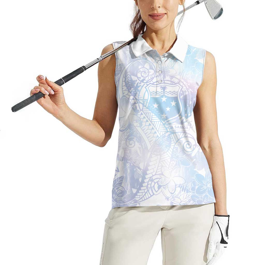 Samoa White Sunday Women Sleeveless Polo Shirt Sweet Pastel Plumeria Floral LT01 - Polynesian Pride
