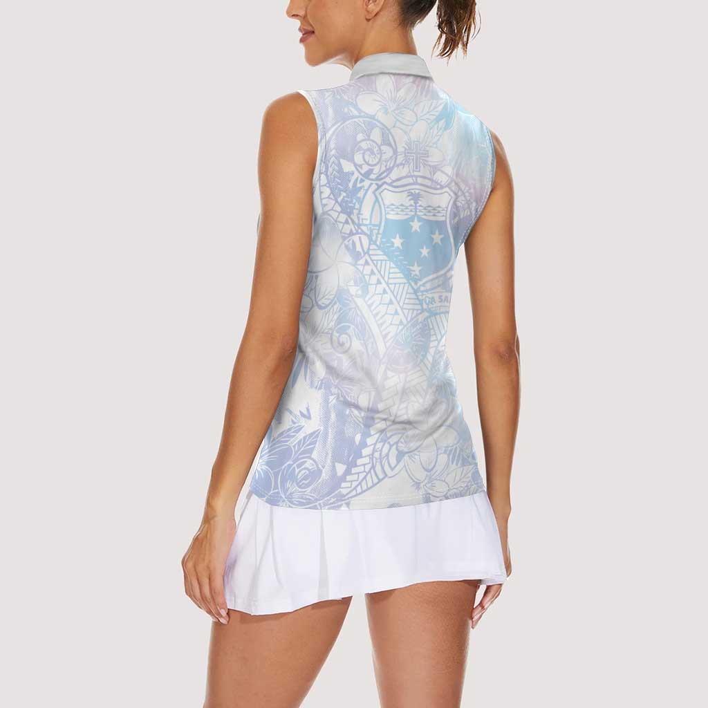 Samoa White Sunday Women Sleeveless Polo Shirt Sweet Pastel Plumeria Floral LT01 - Polynesian Pride