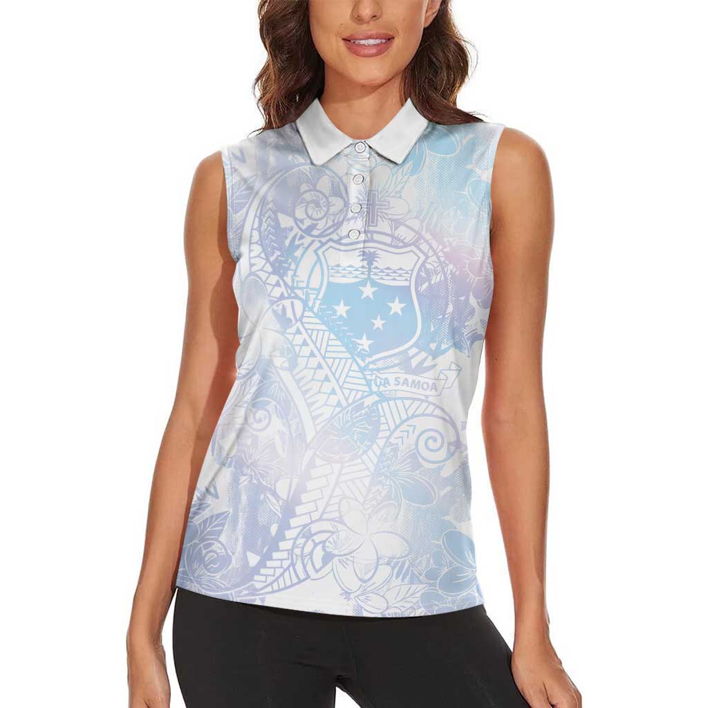 Samoa White Sunday Women Sleeveless Polo Shirt Sweet Pastel Plumeria Floral LT01 - Polynesian Pride