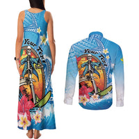 Personalized Aloha Hawaii Skeleton Surfing Couples Matching Tank Maxi Dress and Long Sleeve Button Shirt Tribal Shark Plumeria LT01 - Polynesian Pride
