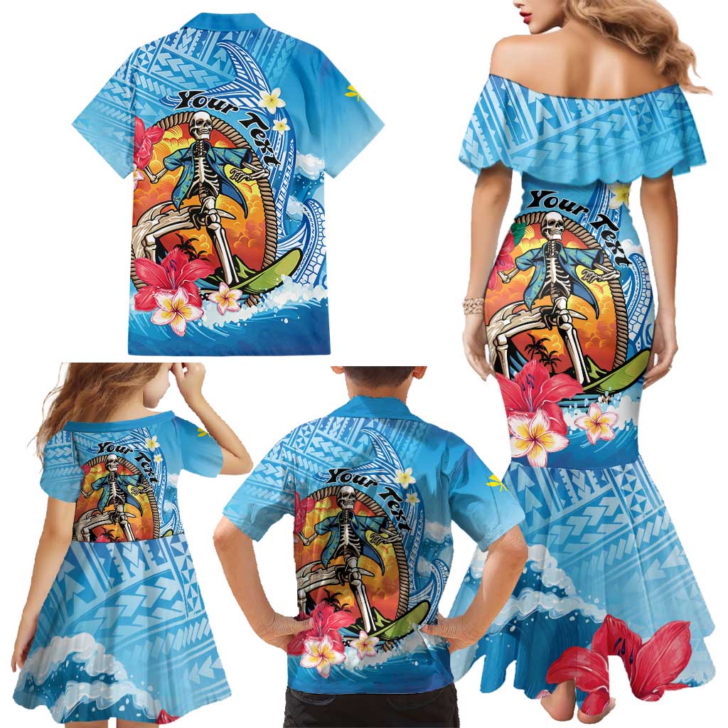 Personalized Aloha Hawaii Skeleton Surfing Family Matching Mermaid Dress and Hawaiian Shirt Tribal Shark Plumeria LT01 - Polynesian Pride