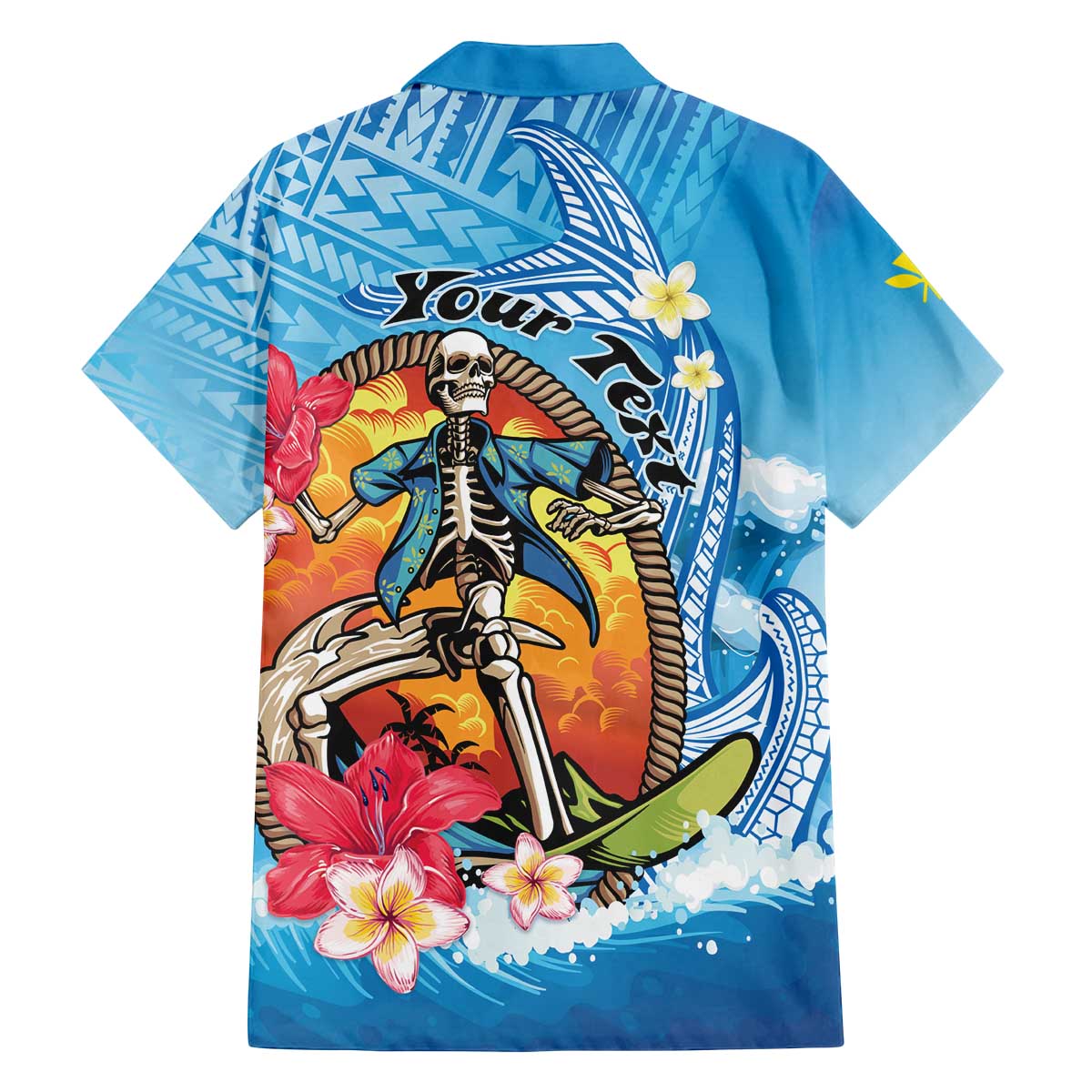 Personalized Aloha Hawaii Skeleton Surfing Family Matching Off The Shoulder Long Sleeve Dress and Hawaiian Shirt Tribal Shark Plumeria LT01 - Polynesian Pride
