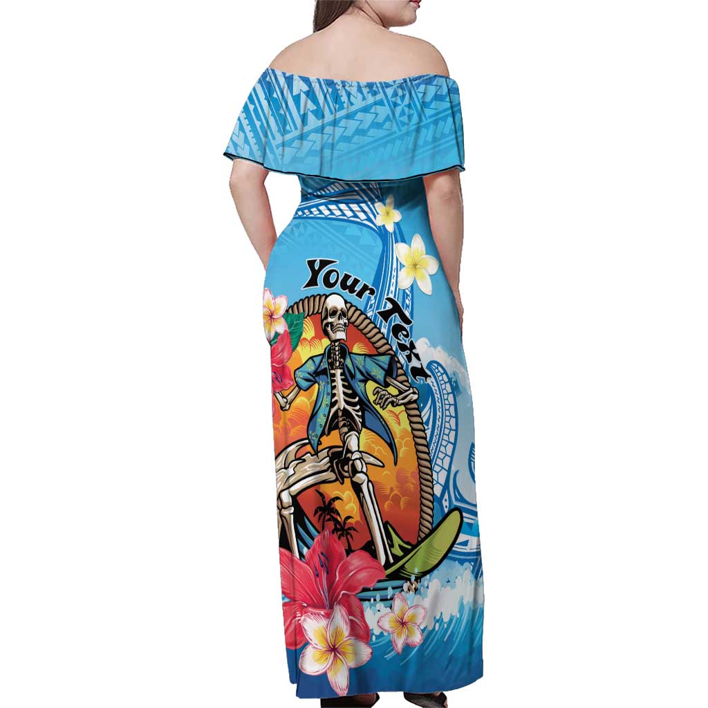Personalized Aloha Hawaii Skeleton Surfing Family Matching Off Shoulder Maxi Dress and Hawaiian Shirt Tribal Shark Plumeria LT01 - Polynesian Pride