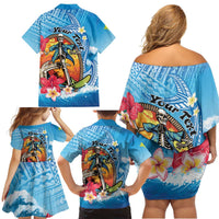 Personalized Aloha Hawaii Skeleton Surfing Family Matching Off Shoulder Short Dress and Hawaiian Shirt Tribal Shark Plumeria LT01 - Polynesian Pride