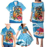 Personalized Aloha Hawaii Skeleton Surfing Family Matching Puletasi and Hawaiian Shirt Tribal Shark Plumeria LT01 - Polynesian Pride