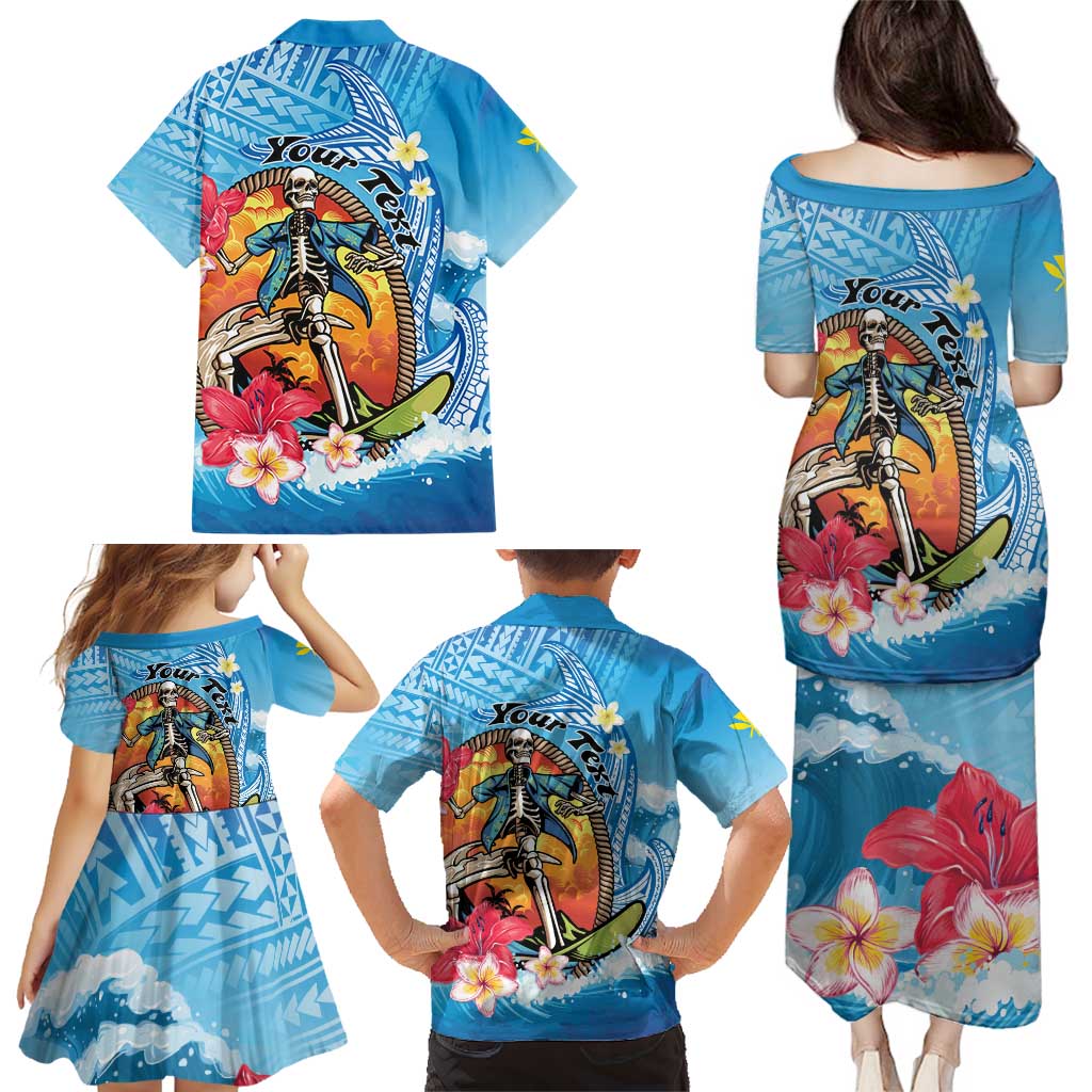 Personalized Aloha Hawaii Skeleton Surfing Family Matching Puletasi and Hawaiian Shirt Tribal Shark Plumeria LT01 - Polynesian Pride