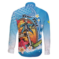 Personalized Aloha Hawaii Skeleton Surfing Family Matching Short Sleeve Bodycon Dress and Hawaiian Shirt Tribal Shark Plumeria LT01 - Polynesian Pride