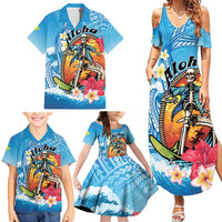 Personalized Aloha Hawaii Skeleton Surfing Family Matching Summer Maxi Dress and Hawaiian Shirt Tribal Shark Plumeria LT01 - Polynesian Pride