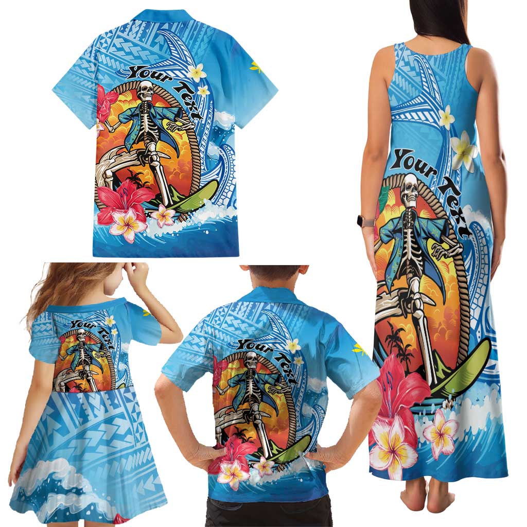 Personalized Aloha Hawaii Skeleton Surfing Family Matching Tank Maxi Dress and Hawaiian Shirt Tribal Shark Plumeria LT01 - Polynesian Pride