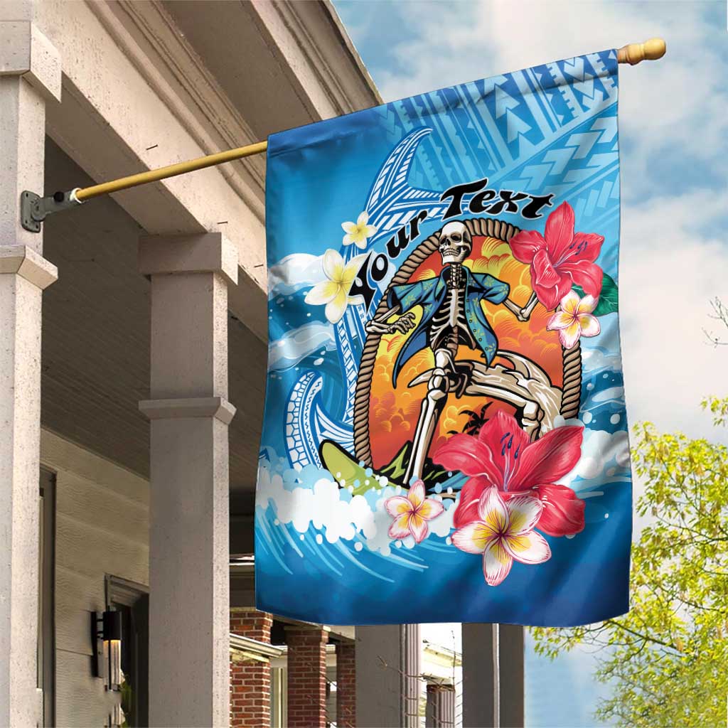 Personalized Aloha Hawaii Skeleton Surfing Garden Flag Tribal Shark Plumeria LT01 House Flag Blue - Polynesian Pride