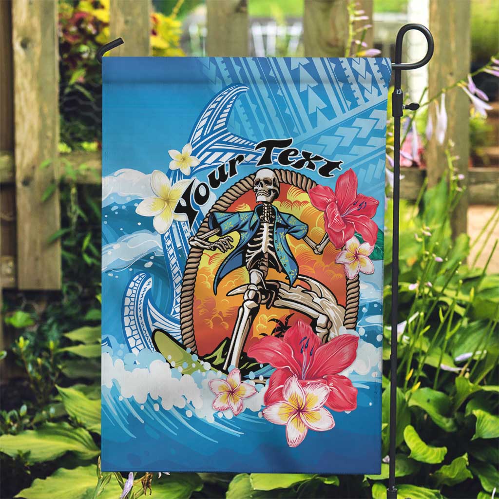 Personalized Aloha Hawaii Skeleton Surfing Garden Flag Tribal Shark Plumeria LT01 Garden Flag Blue - Polynesian Pride