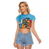 Personalized Aloha Hawaii Skeleton Surfing Raglan Cropped T Shirt Tribal Shark Plumeria