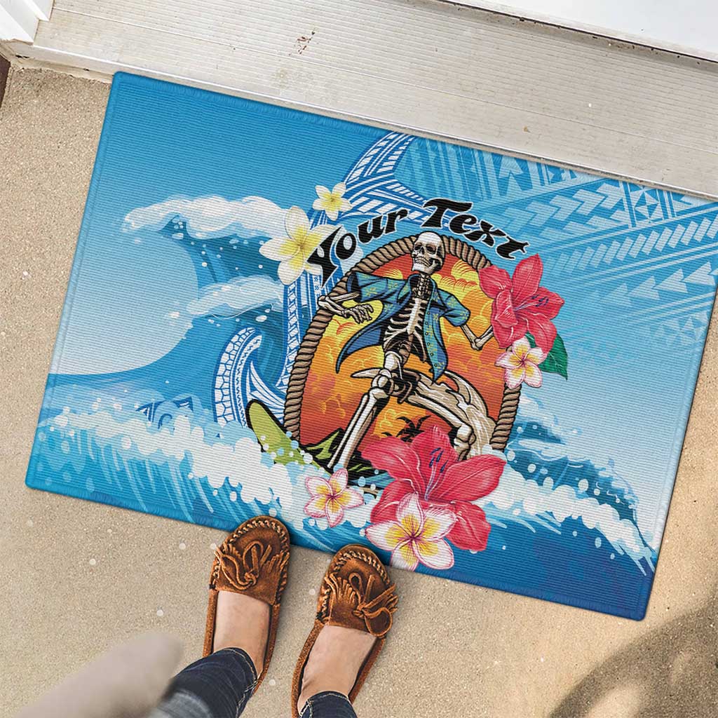 Personalized Aloha Hawaii Skeleton Surfing Rubber Doormat Tribal Shark Plumeria
