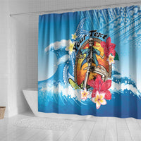 Personalized Aloha Hawaii Skeleton Surfing Shower Curtain Tribal Shark Plumeria LT01 - Polynesian Pride