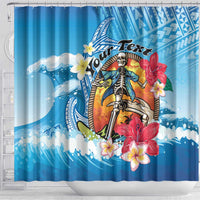 Personalized Aloha Hawaii Skeleton Surfing Shower Curtain Tribal Shark Plumeria LT01 - Polynesian Pride