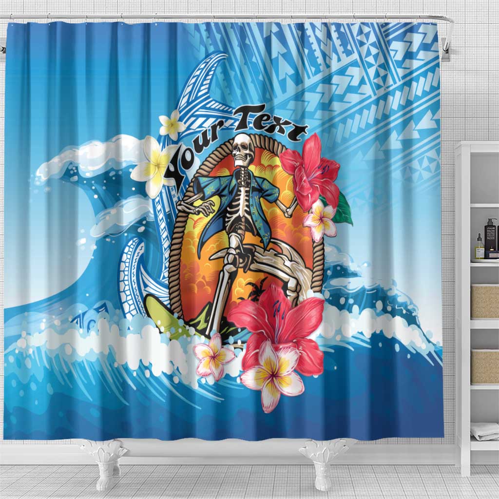 Personalized Aloha Hawaii Skeleton Surfing Shower Curtain Tribal Shark Plumeria LT01 - Polynesian Pride