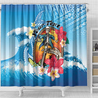 Personalized Aloha Hawaii Skeleton Surfing Shower Curtain Tribal Shark Plumeria LT01 - Polynesian Pride