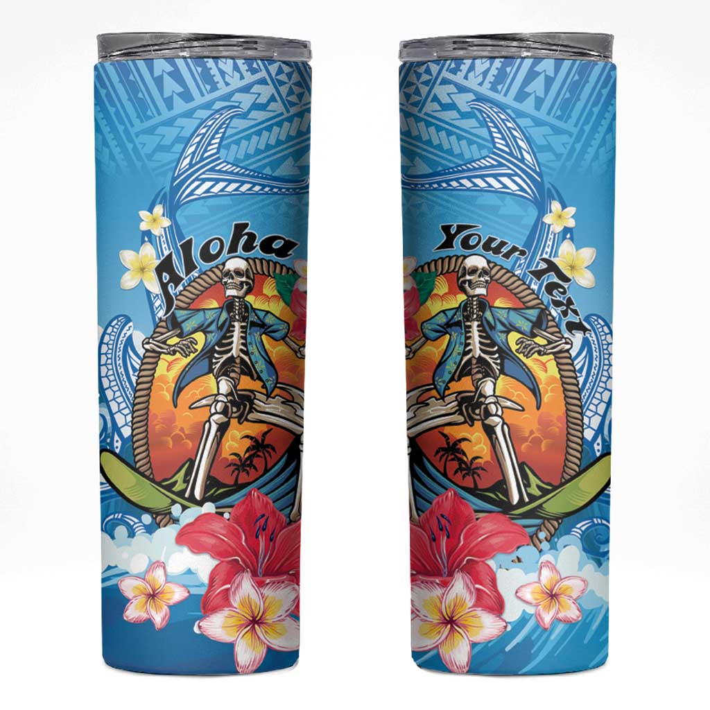 Personalized Aloha Hawaii Skeleton Surfing Skinny Tumbler Tribal Shark Plumeria LT01 Blue - Polynesian Pride