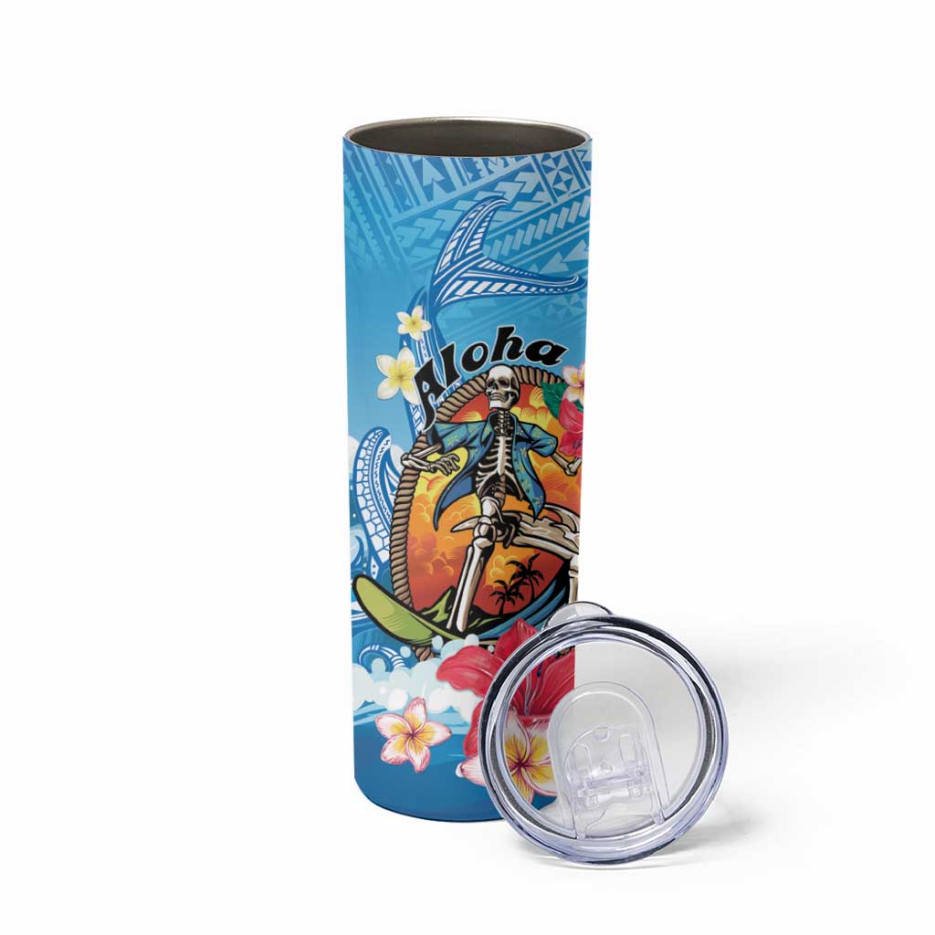 Personalized Aloha Hawaii Skeleton Surfing Skinny Tumbler Tribal Shark Plumeria LT01 - Polynesian Pride