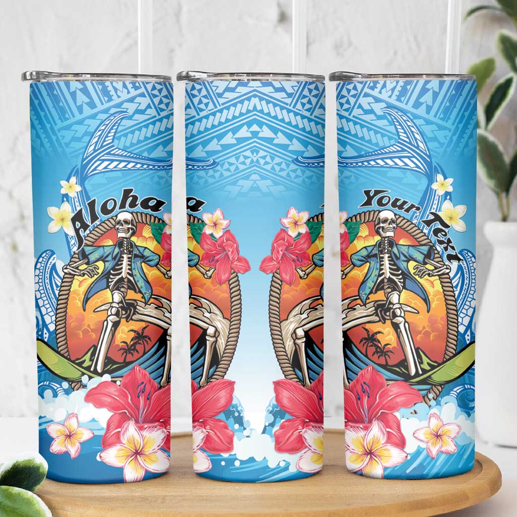 Personalized Aloha Hawaii Skeleton Surfing Skinny Tumbler Tribal Shark Plumeria LT01 - Polynesian Pride