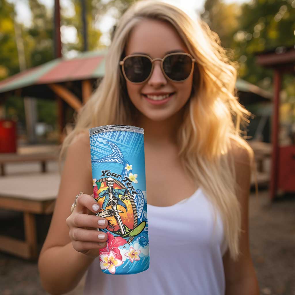 Personalized Aloha Hawaii Skeleton Surfing Skinny Tumbler Tribal Shark Plumeria LT01 - Polynesian Pride
