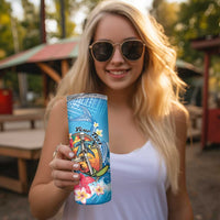 Personalized Aloha Hawaii Skeleton Surfing Skinny Tumbler Tribal Shark Plumeria LT01 - Polynesian Pride