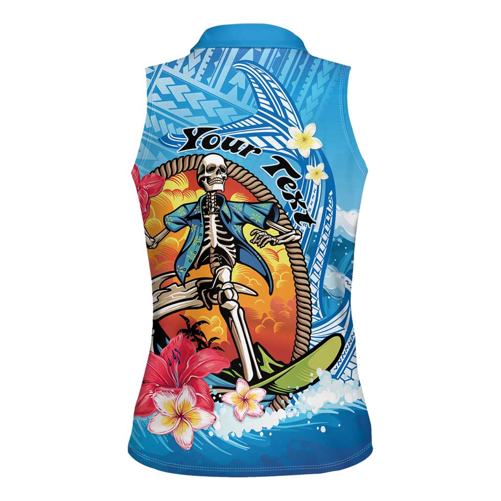 Personalized Aloha Hawaii Skeleton Surfing Women Sleeveless Polo Shirt Tribal Shark Plumeria LT01 - Polynesian Pride