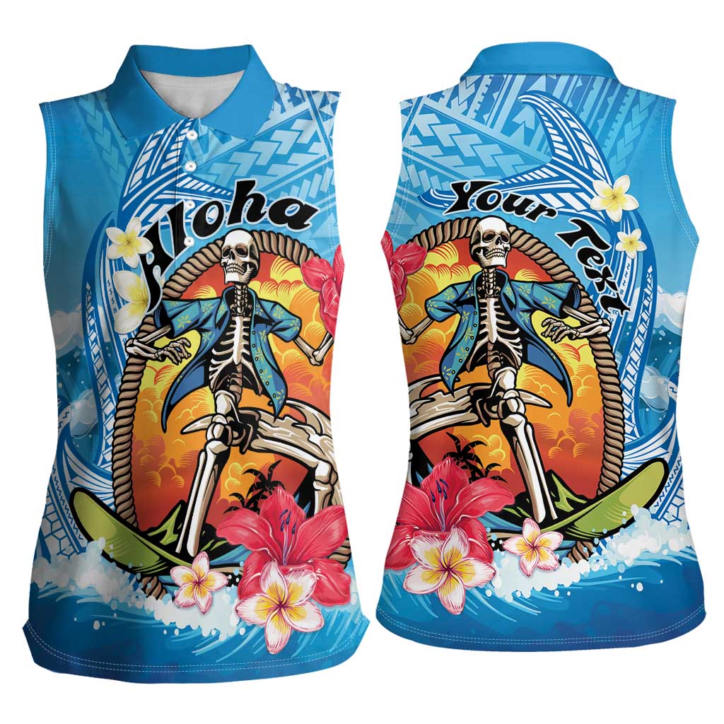 Personalized Aloha Hawaii Skeleton Surfing Women Sleeveless Polo Shirt Tribal Shark Plumeria LT01 - Polynesian Pride