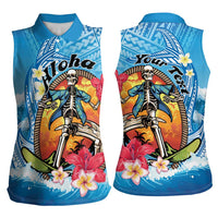 Personalized Aloha Hawaii Skeleton Surfing Women Sleeveless Polo Shirt Tribal Shark Plumeria LT01 - Polynesian Pride