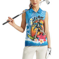 Personalized Aloha Hawaii Skeleton Surfing Women Sleeveless Polo Shirt Tribal Shark Plumeria LT01 - Polynesian Pride