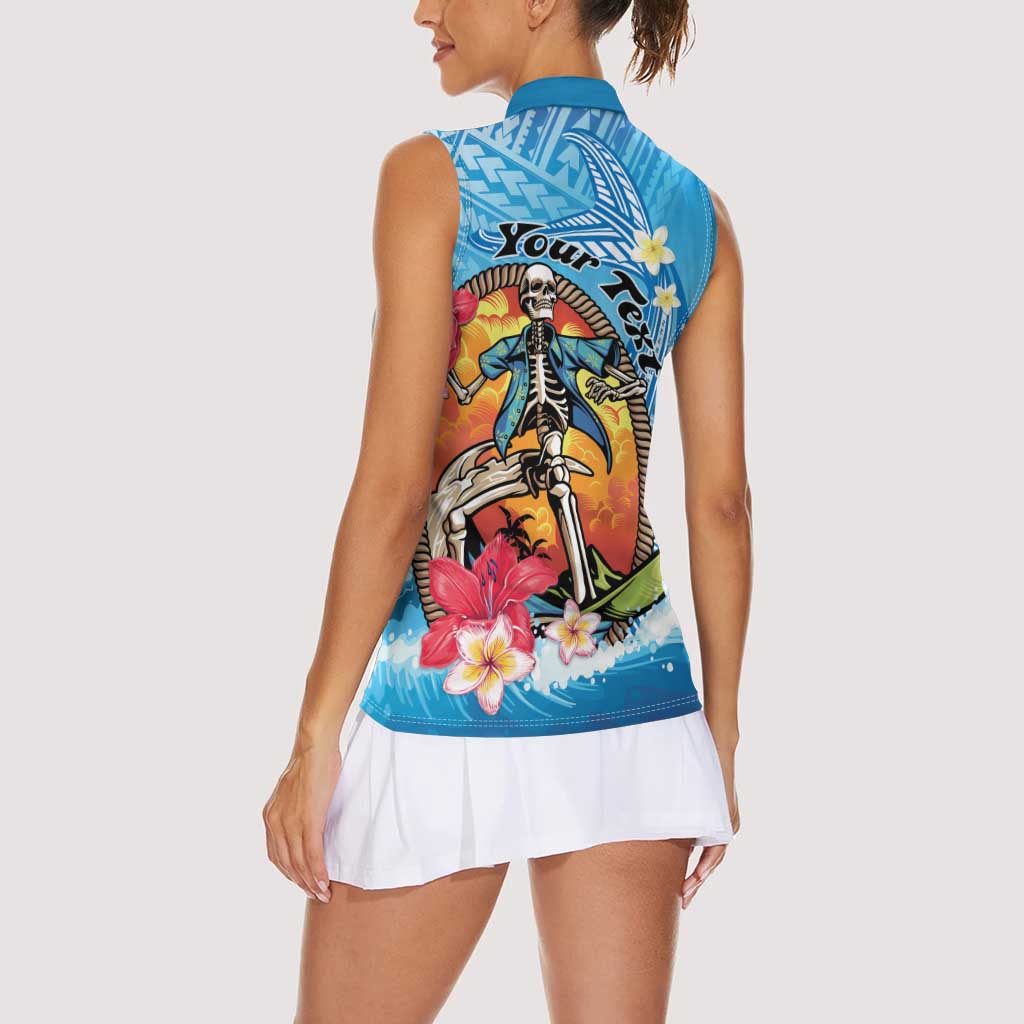 Personalized Aloha Hawaii Skeleton Surfing Women Sleeveless Polo Shirt Tribal Shark Plumeria LT01 - Polynesian Pride