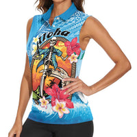 Personalized Aloha Hawaii Skeleton Surfing Women Sleeveless Polo Shirt Tribal Shark Plumeria LT01 - Polynesian Pride