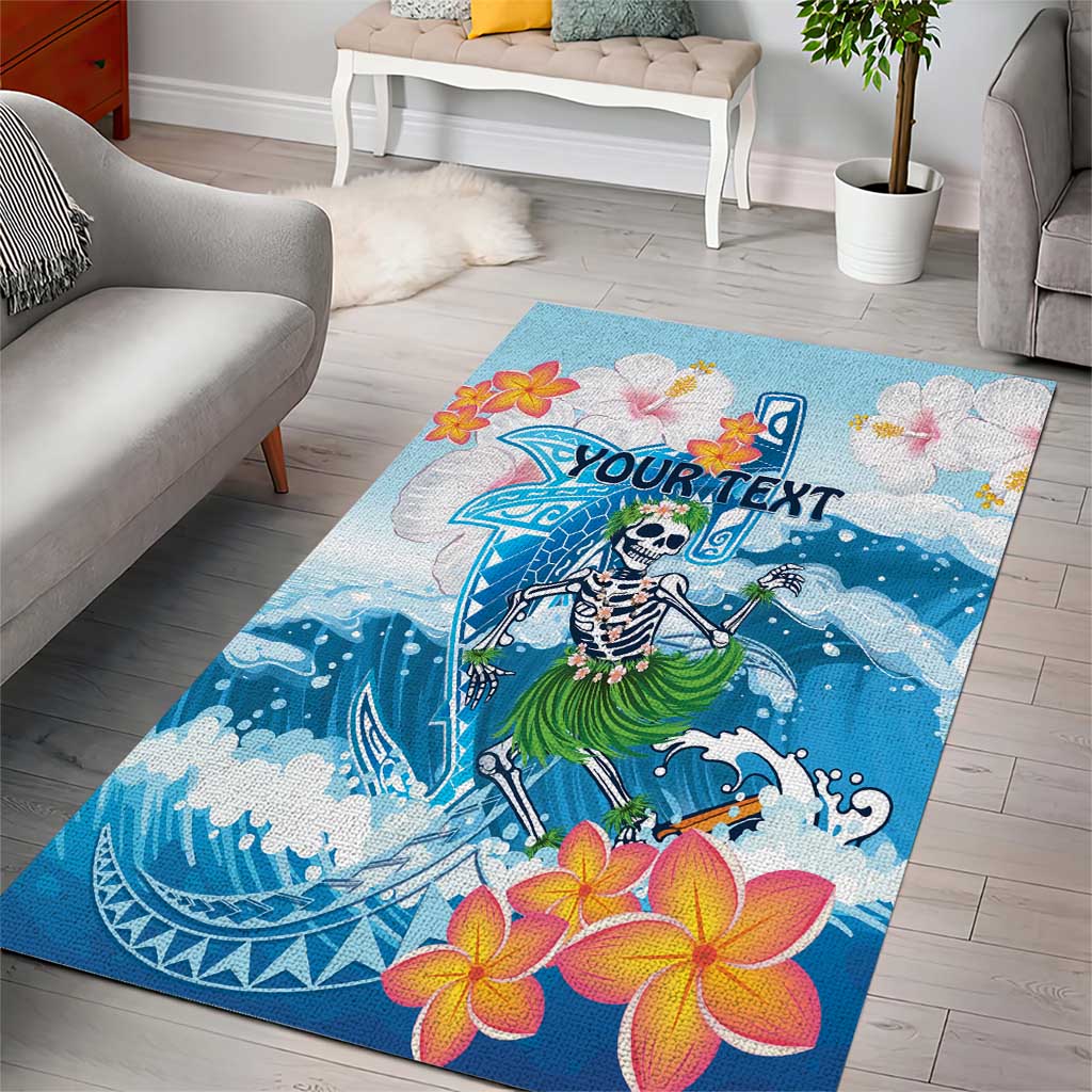 Personalized Hawaii Hula Girl Skeleton Dancing Area Rug Hibiscus Tribal Shark