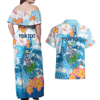 Personalized Hawaii Hula Girl Skeleton Dancing Couples Matching Off Shoulder Maxi Dress and Hawaiian Shirt Hibiscus Tribal Shark LT01 - Polynesian Pride