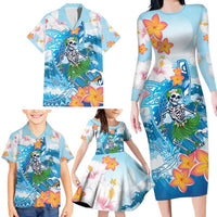 Personalized Hawaii Hula Girl Skeleton Dancing Family Matching Long Sleeve Bodycon Dress and Hawaiian Shirt Hibiscus Tribal Shark LT01 - Polynesian Pride