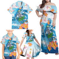 Personalized Hawaii Hula Girl Skeleton Dancing Family Matching Off Shoulder Maxi Dress and Hawaiian Shirt Hibiscus Tribal Shark LT01 - Polynesian Pride