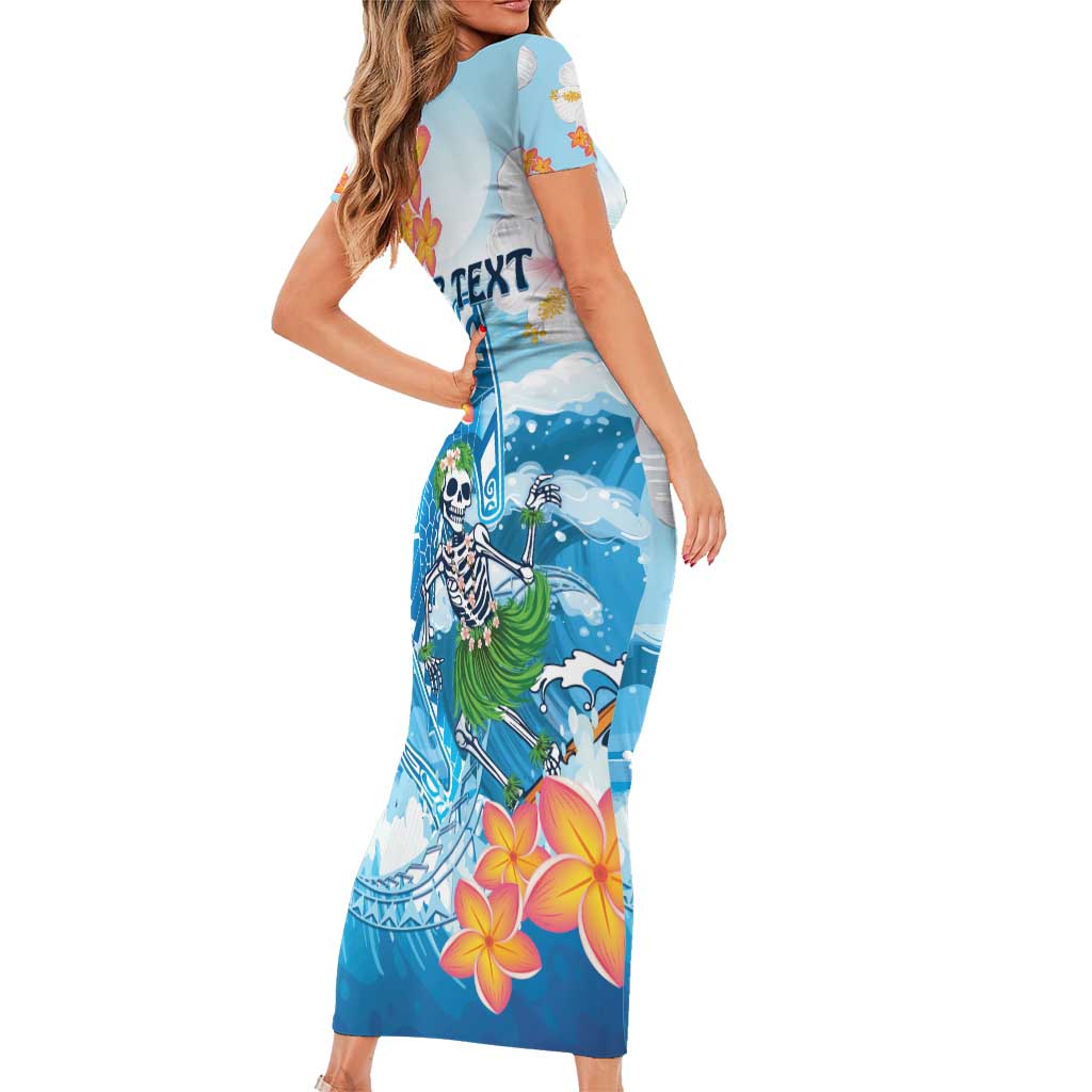 Personalized Hawaii Hula Girl Skeleton Dancing Family Matching Short Sleeve Bodycon Dress and Hawaiian Shirt Hibiscus Tribal Shark LT01 - Polynesian Pride