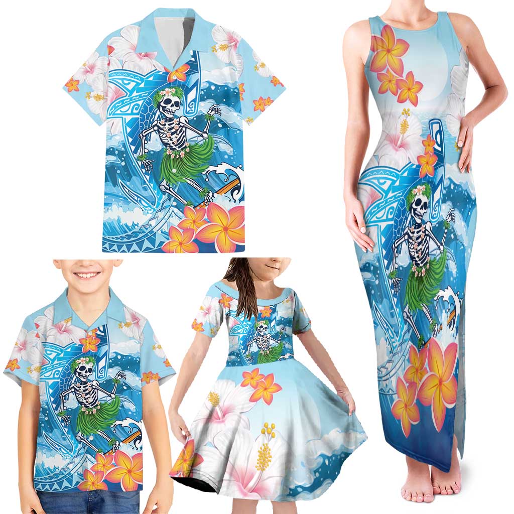 Personalized Hawaii Hula Girl Skeleton Dancing Family Matching Tank Maxi Dress and Hawaiian Shirt Hibiscus Tribal Shark LT01 - Polynesian Pride
