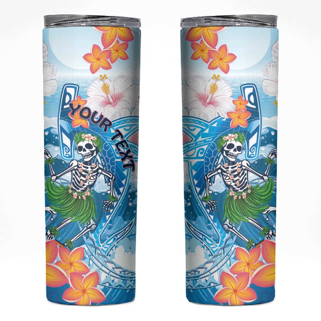 Personalized Hawaii Hula Girl Skeleton Dancing Skinny Tumbler Hibiscus Tribal Shark LT01 Blue - Polynesian Pride