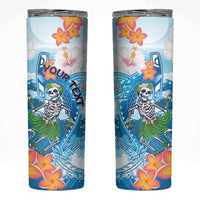 Personalized Hawaii Hula Girl Skeleton Dancing Skinny Tumbler Hibiscus Tribal Shark LT01 Blue - Polynesian Pride