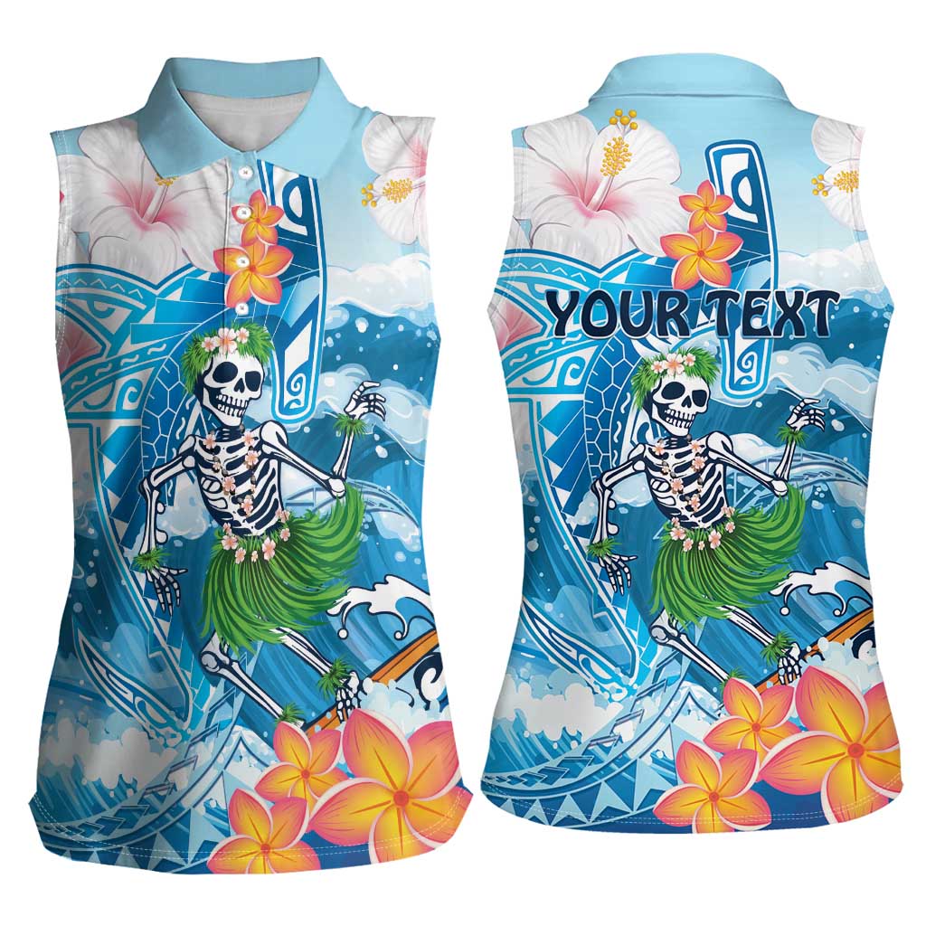 Personalized Hawaii Hula Girl Skeleton Dancing Women Sleeveless Polo Shirt Hibiscus Tribal Shark LT01 - Polynesian Pride
