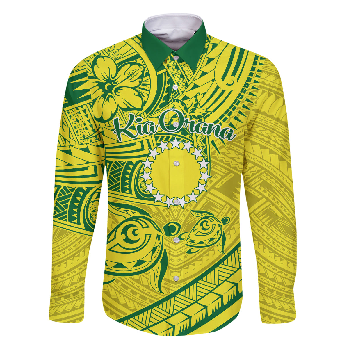 Kia Orana Cook Islands Family Matching Tank Maxi Dress and Hawaiian Shirt Turtle Yellow Green Polynesian Pattern LT01 Dad's Shirt - Long Sleeve Green - Polynesian Pride